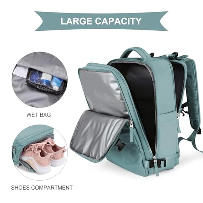 coowoz Large Travel Backpack For Women Men,Carry On Rucksack Flight Approved,Hiking Backpack Waterproof Outdoor Sports Casual Daypack Fit 15.6 Inch Laptop Compartment (Blue) by coowoz - Image 4