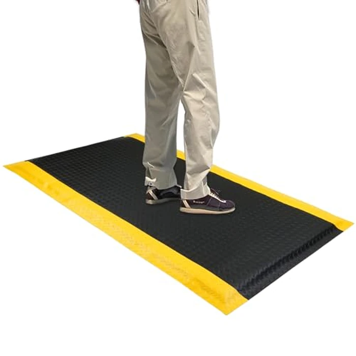 3'x5' Anti Fatigue Mat Industrial, 15/16" Thick Rubber Non Slip Industrial Grade Floor Mat, Heavy Duty Diamond Plate Mat, Ergonomic Standing Mat for Kitchen, Office, Gym, Black with Yellow Border by Noliven - Used - Very Good condition - CA$108.80
