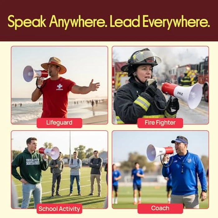 Pyle 50W Megaphone Bullhorn Speaker - Portable Bluetooth, Alarm Siren, Adjustable Volume up to 1700 Yards, Aux Input, USB/TF Playback, for Indoor/Outdoor Activities, Sports, and Emergency Drills - Red by Pyle - Image 5