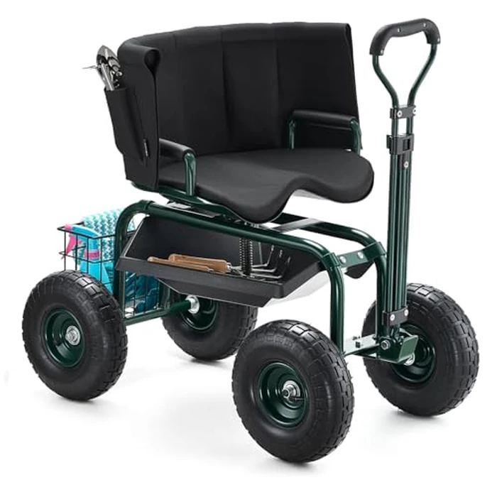 VEVOR Garden Seat with Wheels, Rolling Garden Stool with Height Adjustable & 360 degrees Swivel Seat, 400lbs Weight Capacity, Gardening Cart Bench, Ergonomic Backrest & Tool Storage, for Garden, Yard, Patio by VEVOR - Used - Acceptable condition - CA$86.82