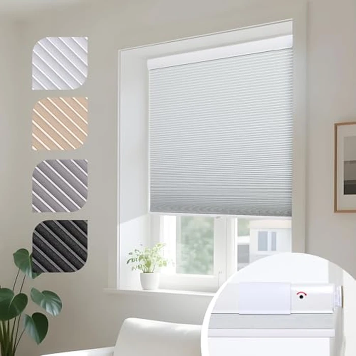 Persilux No Drill No Tools Blackout Cellular Shades for Windows, Cordless Honeycomb Blinds Easy to Install, UV Protection Energy Saving Pleated Blinds for Indoor Windows, White, 40.5" W x 64" H by Persilux - Used - Very Good condition - CA$74.84