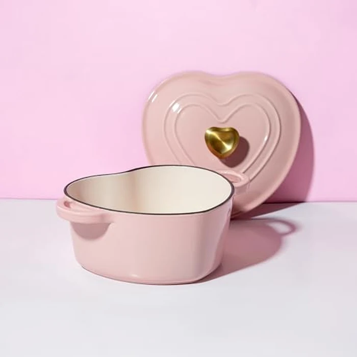Paris Hilton Enameled Cast Iron Dutch Oven Heart-Shaped Pot with Lid, Dual Handles, Works on All Stovetops, Oven Safe to 500 degreesF, 2-Quart, Pink by Paris Hilton - Image 7