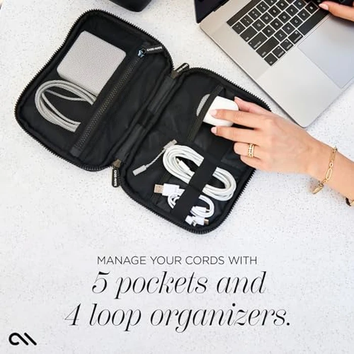 Case-Mate Electronic Organizer Travel Case - Portable Tech Travel Pouch w/Multiple Storage Mesh Pockets for Cable, Cord, Charger, Power Bank, Airpods - Airplane Essentials Bag - Black by Case-Mate - Image 4