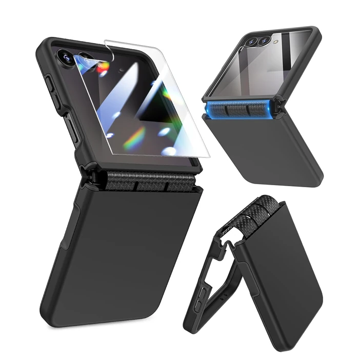 Caka [Upgrade] for Samsung Galaxy Z Flip 7 Case [Wireless Charging Compatible][Hinge Protection] [Screen Protector] Women Men Shockproof Protection Phone Cover for Z Flip 7 2025 - Black by Caka - Image 1