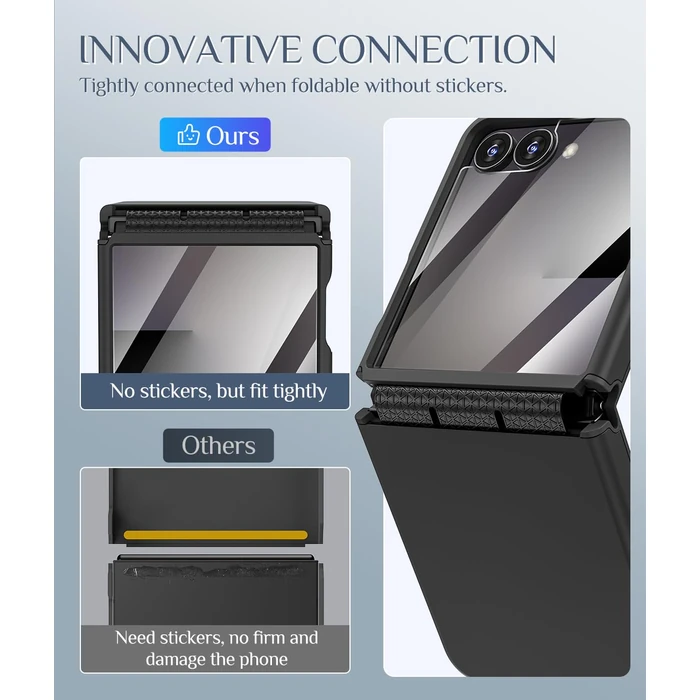Caka [Upgrade] for Samsung Galaxy Z Flip 7 Case [Wireless Charging Compatible][Hinge Protection] [Screen Protector] Women Men Shockproof Protection Phone Cover for Z Flip 7 2025 - Black by Caka - Image 5