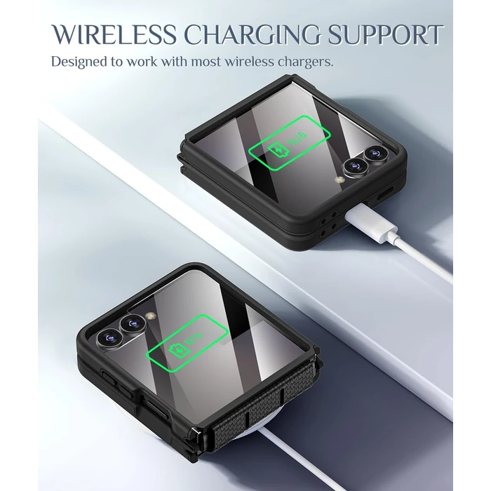 Caka [Upgrade] for Samsung Galaxy Z Flip 7 Case [Wireless Charging Compatible][Hinge Protection] [Screen Protector] Women Men Shockproof Protection Phone Cover for Z Flip 7 2025 - Black by Caka - Image 7