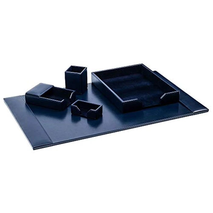 DACASSO Bonded Leather Desk Set - Luxury Leather Desk Pad & Desk Organization Essentials (Navy Blue, 5 Piece) by Dacasso - Used - Good condition