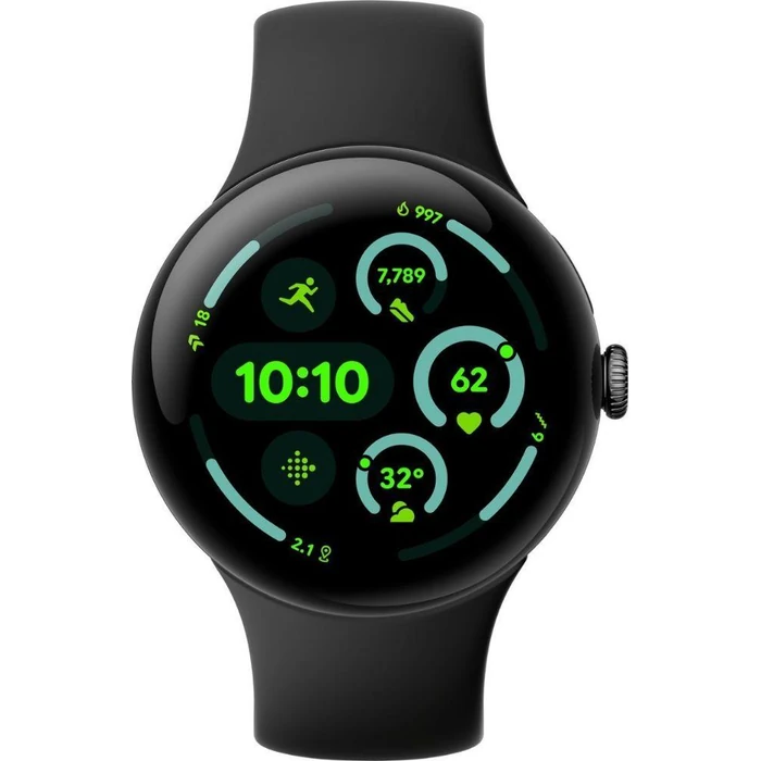 Google Pixel Watch 3 (Bluetooth + LTE) - 32GB - 45mm - Matte Black 100% Recycled Aluminum Case with Obsidian Fluoroelastomer Active Band by Google - Image 1