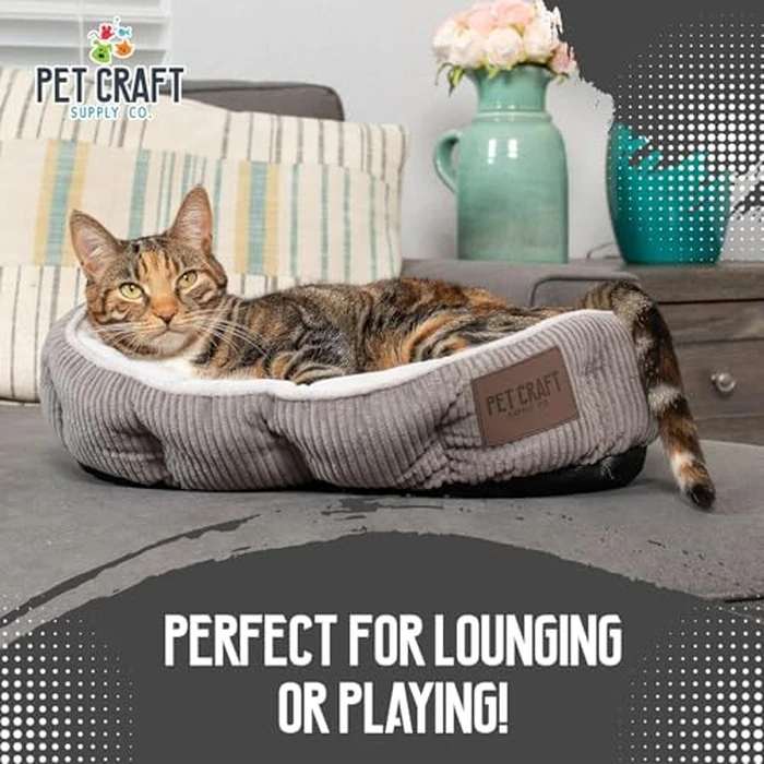 Pet Craft Supply Cat Bed for Indoor Cats - Kitten Bed - Machine Washable - Ultra Soft - Self Warming - Refillable Catnip Pouch,Grey,19x14x5 Inch (Pack of 1) by Pet Craft Supply - Image 4