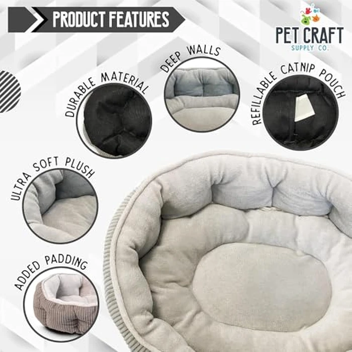 Pet Craft Supply Cat Bed for Indoor Cats - Kitten Bed - Machine Washable - Ultra Soft - Self Warming - Refillable Catnip Pouch,Grey,19x14x5 Inch (Pack of 1) by Pet Craft Supply - Image 5