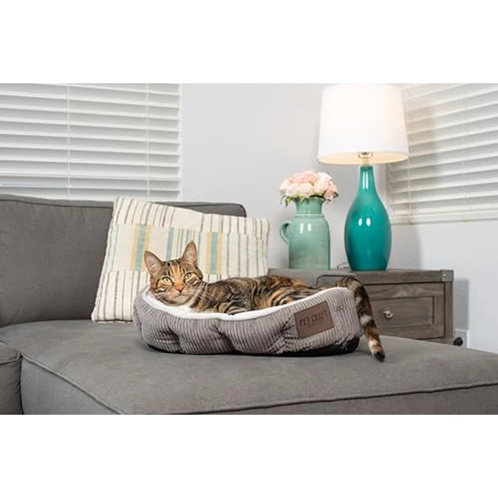 Pet Craft Supply Cat Bed for Indoor Cats - Kitten Bed - Machine Washable - Ultra Soft - Self Warming - Refillable Catnip Pouch,Grey,19x14x5 Inch (Pack of 1) by Pet Craft Supply - Image 8