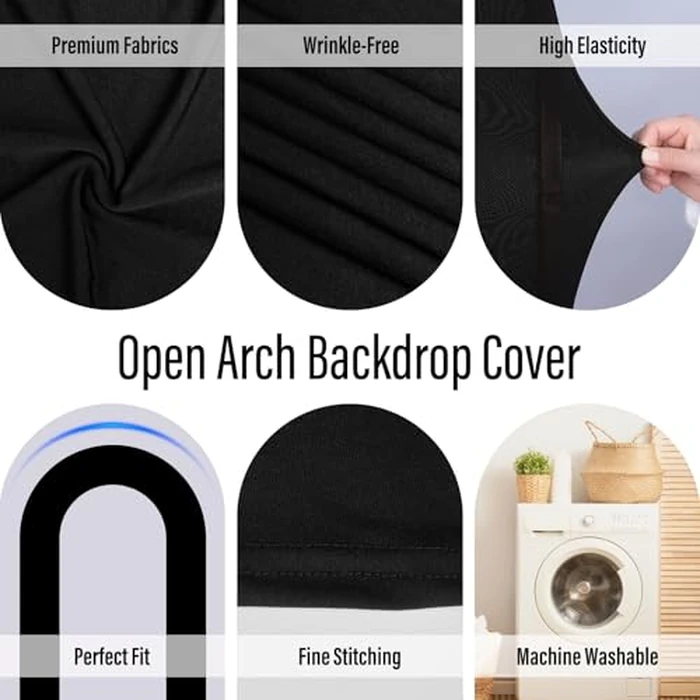 LEBENGURU Upgraded 7.2FT Open Arch Backdrop Cover, Black Spandex Fitted Round Top Wedding Arches, Double-Sided U-Shaped Arch Chiara Stand Covers for Birthday Party Baby Shower Banquet Balloon Décor by LEBENGURU - Image 4
