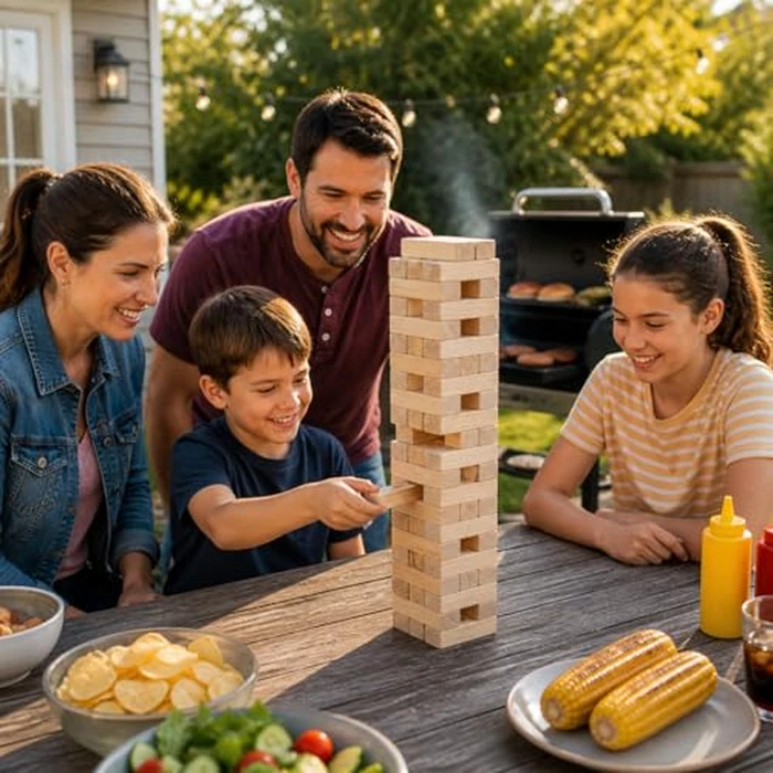 Giant Tumbling Timber Toy - Jumbo JR. Wooden Blocks Floor Game for Kids and Adults, 56 Pieces, Premium Pine Wood, Carry Bag - Grows to Over 4-feet While Playing, Life Size by Giantville - Image 4