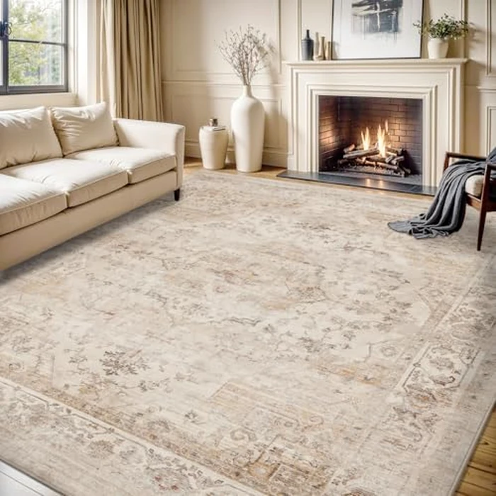 MontVoo-Area Rug 5X7 Rugs for Living Room-Beige Machine Washable Rug-Soft Living Room Rug-Vintage Non Slip Carpet-Rugs for Bedrooms Dining Room Living Room Office by MontVoo - Image 1