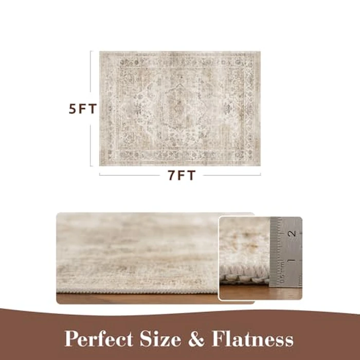 MontVoo-Area Rug 5X7 Rugs for Living Room-Beige Machine Washable Rug-Soft Living Room Rug-Vintage Non Slip Carpet-Rugs for Bedrooms Dining Room Living Room Office by MontVoo - Image 7