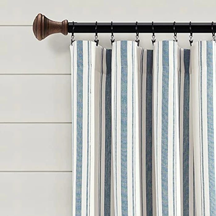 Lush Decor Farmhouse Stripe Yarn Dyed Eco-Friendly Recycled Cotton Window Curtain Panel Pair, 42" W x 95" L, Blue - Classic Modern Rustic Charm - Eco Friendly Cotton Fabric by Lush Decor - Image 2