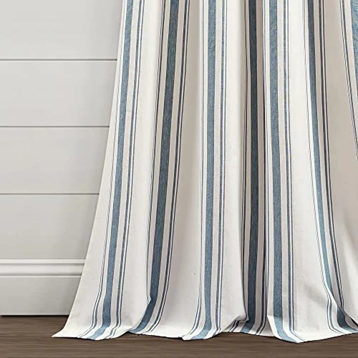 Lush Decor Farmhouse Stripe Yarn Dyed Eco-Friendly Recycled Cotton Window Curtain Panel Pair, 42" W x 95" L, Blue - Classic Modern Rustic Charm - Eco Friendly Cotton Fabric by Lush Decor - Image 4