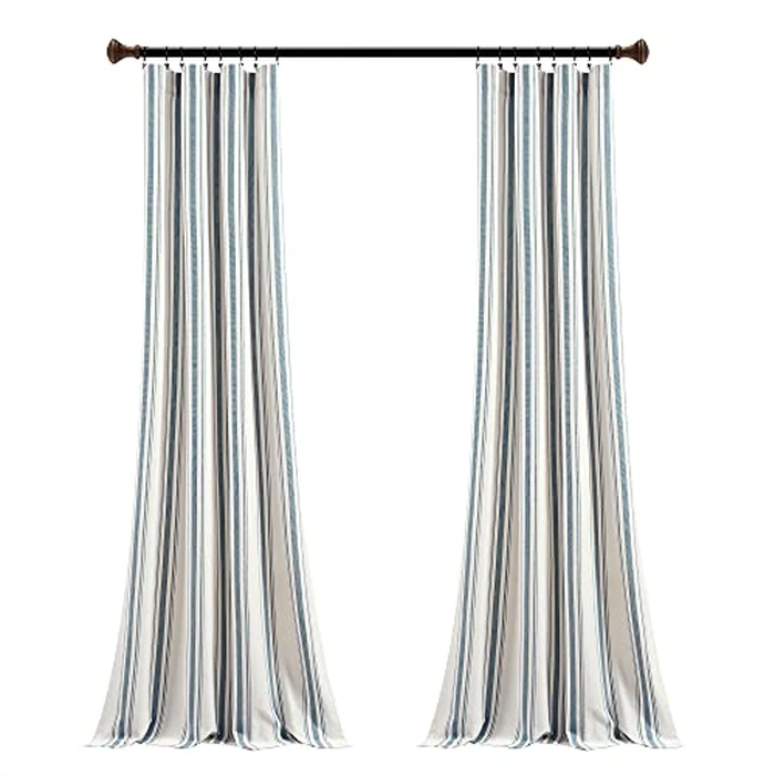 Lush Decor Farmhouse Stripe Yarn Dyed Eco-Friendly Recycled Cotton Window Curtain Panel Pair, 42" W x 95" L, Blue - Classic Modern Rustic Charm - Eco Friendly Cotton Fabric by Lush Decor - Image 8