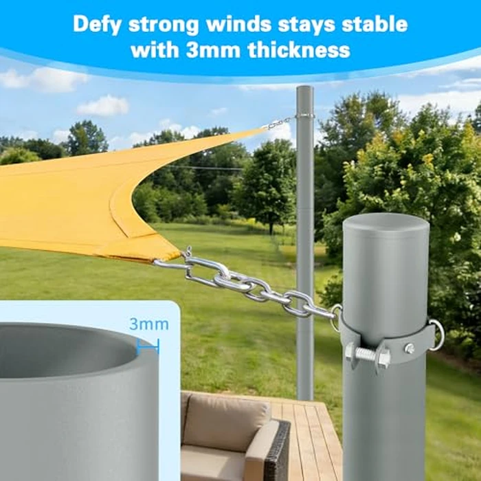 Miveda Shade Sail Poles, 12Ft Sun Shade Sail Poles with Spiral Drill Bit, 2.26" Diameter Heavy Duty Shade Sail Post with D-Clamp for Garden Yard Backyard, 2 Pack by Miveda - Image 4