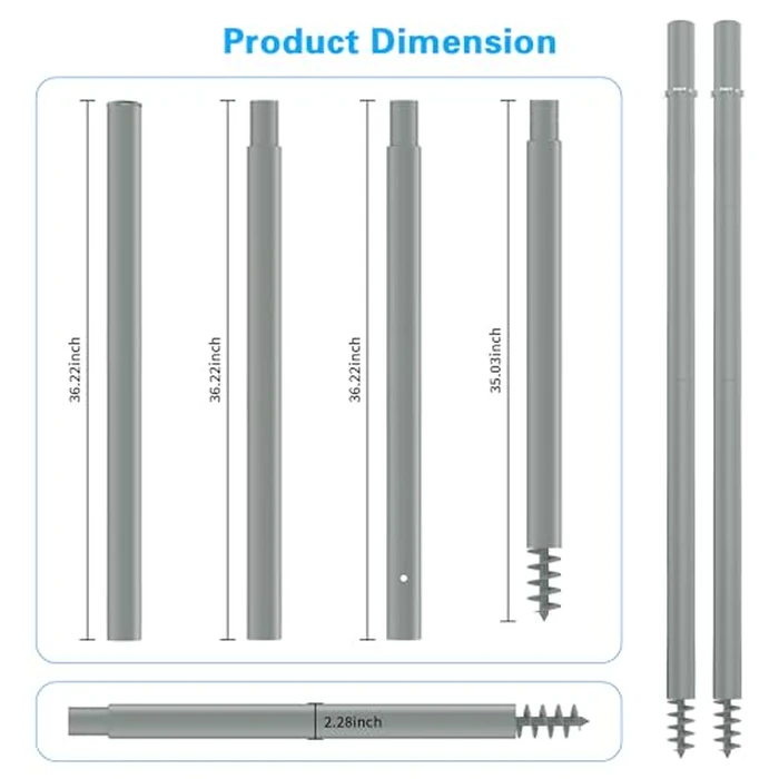 Miveda Shade Sail Poles, 12Ft Sun Shade Sail Poles with Spiral Drill Bit, 2.26" Diameter Heavy Duty Shade Sail Post with D-Clamp for Garden Yard Backyard, 2 Pack by Miveda - Image 7