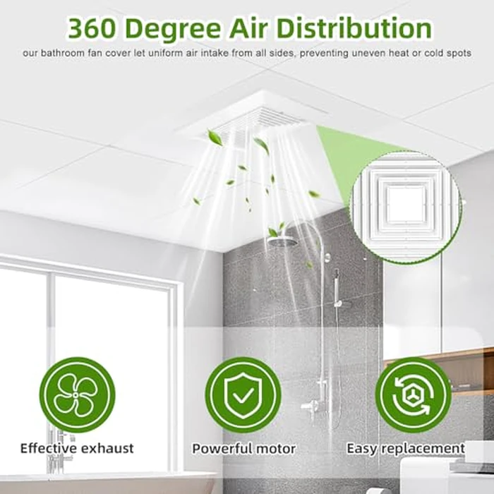 TEHAUX Bathroom Exhaust Fan Cover 11 x 11 Inch, Square Ceiling Vent Cover Replacement, White ABS Plastic Grille for Bathroom Fan, Easy Install by TEHAUX - Image 2