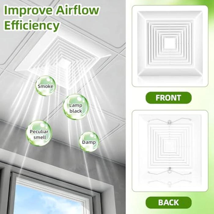 TEHAUX Bathroom Exhaust Fan Cover 11 x 11 Inch, Square Ceiling Vent Cover Replacement, White ABS Plastic Grille for Bathroom Fan, Easy Install by TEHAUX - Image 5