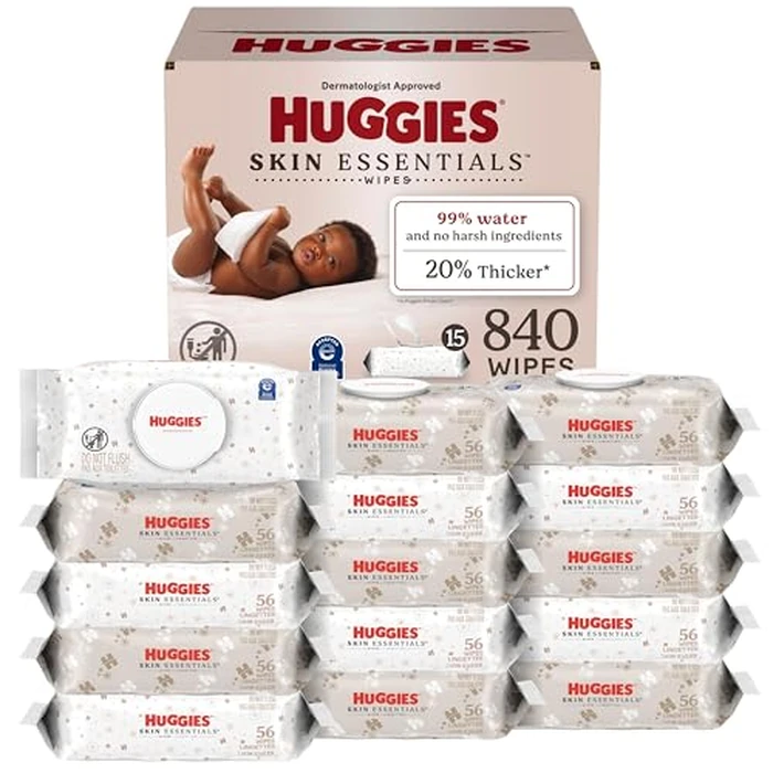 Huggies Skin Essentials Baby Wipes, Hypoallergenic, 99% Water, 15 Flip Top Packs (840 Wipes Total) by HUGGIES - Image 1