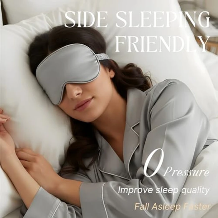 LCBD Silk Satin Sleeping Eye Mask, Silver Grey Sleep Eye Night Blindfold for Women and Men, Eyeshade Cover With Satin Hair Scrunchies and Ear Plugs, Wedding Bridesmaid Gift by LCBD - Image 2