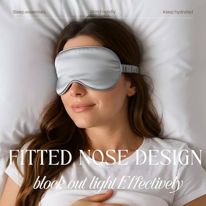 LCBD Silk Satin Sleeping Eye Mask, Silver Grey Sleep Eye Night Blindfold for Women and Men, Eyeshade Cover With Satin Hair Scrunchies and Ear Plugs, Wedding Bridesmaid Gift by LCBD - Image 3