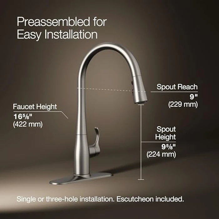 Kohler K-596-Vs Simplice High-Arch Single-Hole Or Three-Hole with 3-Function Spray Head, Sweep Spray and Docking Spray Head Technology by Kohler - Image 3
