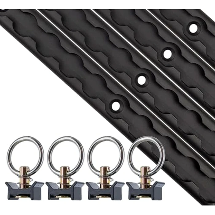 US Cargo Control L Track Tie Down System, Includes (4) USA Made 4-Foot Black Anodized Aluminum L-Track and (4) Black Single Stud O-Ring Fittings, Trailer Tie Down System for Trailers and Truck Beds by US Cargo Control - Image 1