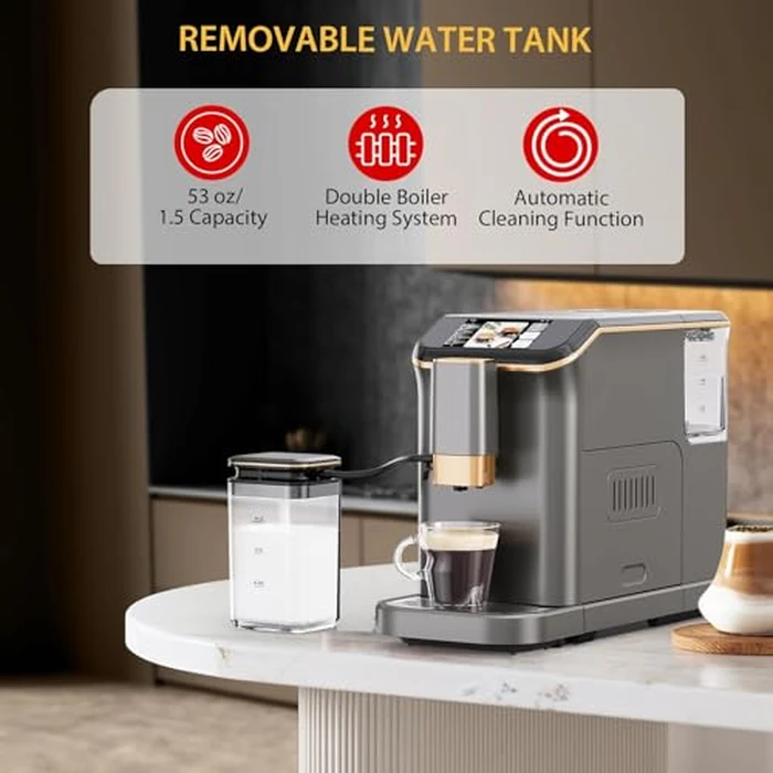 20Bar Dual Boiler Espresso Machine with Self-Cleaning System & Milk Frother - Fully Automatic Coffee Maker with Built-In Grinder, Touch Display & 4 Beverage Options for Home/Office by ExploreHorizon - Image 6
