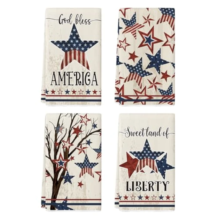 Artoid Mode America Stars Tree Patriotic 4th of July Kitchen Towels Dish Towels, 18x26 Inch Farmhouse Memorial Day Decoration Hand Towels Set of 4 by Artoid Mode - Used - Like New condition