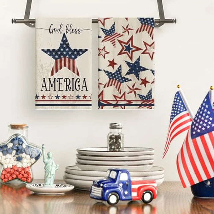 Artoid Mode America Stars Tree Patriotic 4th of July Kitchen Towels Dish Towels, 18x26 Inch Farmhouse Memorial Day Decoration Hand Towels Set of 4 by Artoid Mode - Image 2