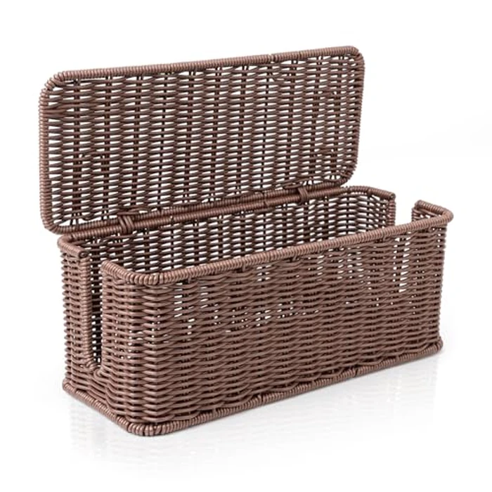 Cable Management Box, Handmade Rattan Cable Organizer with 2 Open Slots, Cord Hider for Power Strip, Router & USB Hub, Registered U.S. Design Patent (D1,112,102), 13" x 5.1" x 5.1", Brown by Cantalop - Used - Like New condition - US$22.39
