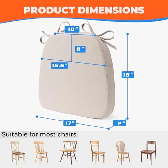 Sunsleek Chair Cushions for Dining Chairs, D-Shaped Seat Cushions with Removable Washable Cover and Ties, Chair Pads for Kitchen, Indoor Dining Room, Patio Chairs, 17'' x 16'', Set of 4, Beige by Sunsleek - Image 2