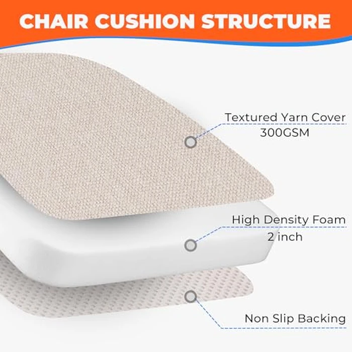 Sunsleek Chair Cushions for Dining Chairs, D-Shaped Seat Cushions with Removable Washable Cover and Ties, Chair Pads for Kitchen, Indoor Dining Room, Patio Chairs, 17'' x 16'', Set of 4, Beige by Sunsleek - Image 4