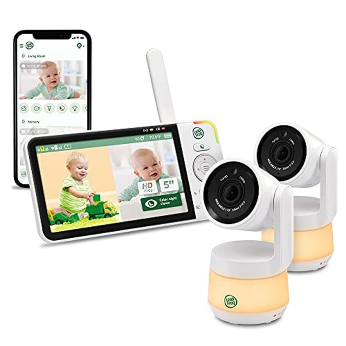 LeapFrog LF925-2HD 1080p WiFi Remote Access 360 Degree Pan & Tilt 2 Camera Video Baby Monitor with 5” High Definition 720p Display, Night Light, Color Night Vision (White) One Size by LeapFrog - Image 1