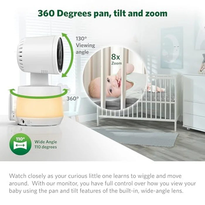 LeapFrog LF925-2HD 1080p WiFi Remote Access 360 Degree Pan & Tilt 2 Camera Video Baby Monitor with 5” High Definition 720p Display, Night Light, Color Night Vision (White) One Size by LeapFrog - Image 5
