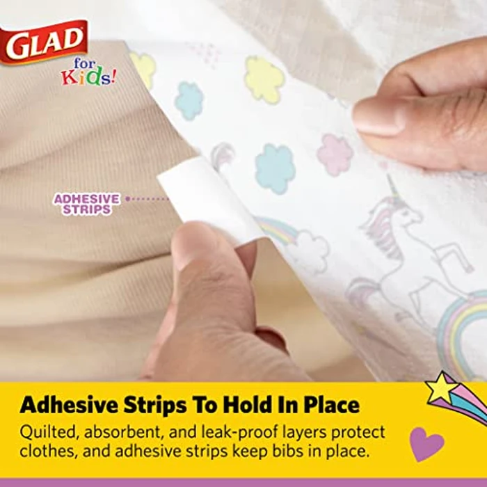 Glad for Kids Unicorn Disposable Paper Bibs with Crumb Catcher, Absorbent Leakproof Bibs for Toddlers and Babies, Mess Free Feeding, Crafts, Parties, and Travel Use, 30 Count by Glad - Image 5