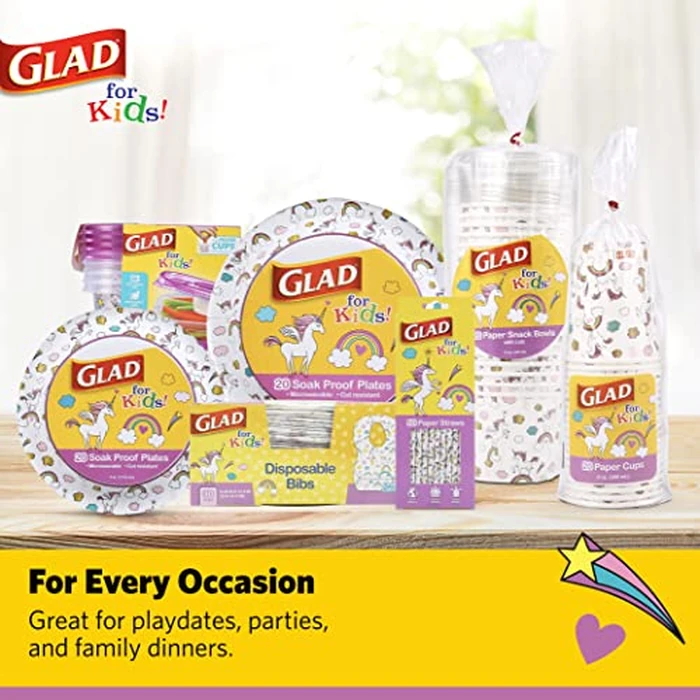 Glad for Kids Unicorn Disposable Paper Bibs with Crumb Catcher, Absorbent Leakproof Bibs for Toddlers and Babies, Mess Free Feeding, Crafts, Parties, and Travel Use, 30 Count by Glad - Image 7