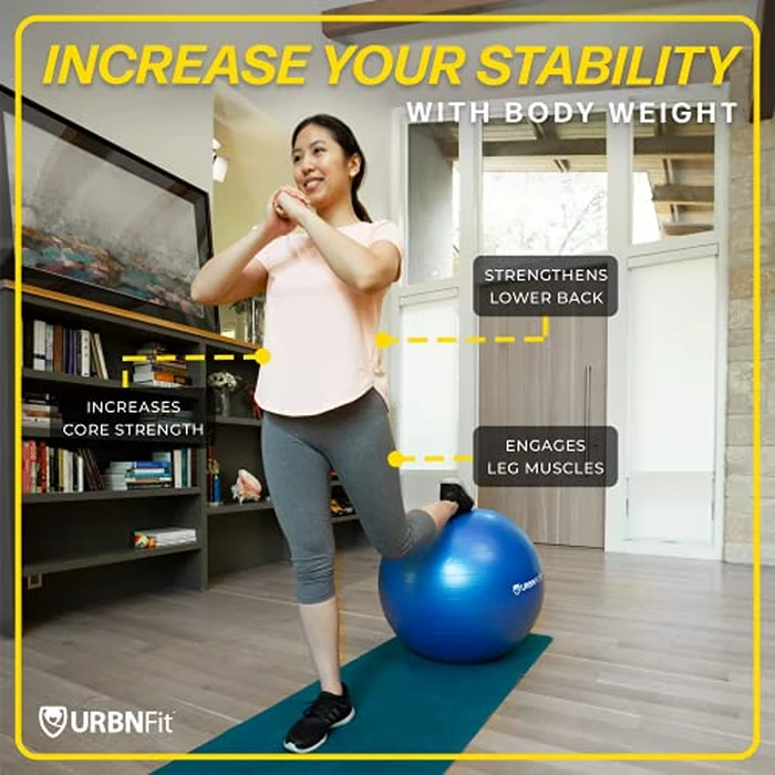 URBNFit Exercise Ball - Yoga Ball for Workout, Pilates, Pregnancy, Stability - Swiss Balance Ball w/Pump - Fitness Ball Chair for Office, Home Gym, Labor- Black, 26 in by URBNFit - Image 2