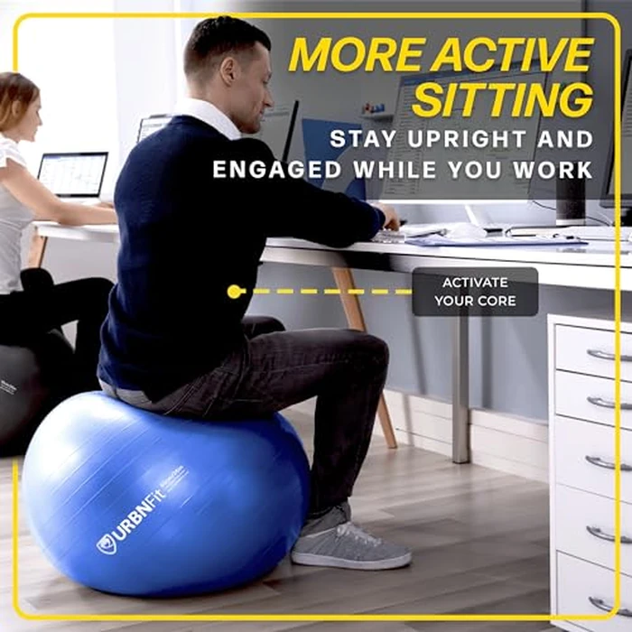 URBNFit Exercise Ball - Yoga Ball for Workout, Pilates, Pregnancy, Stability - Swiss Balance Ball w/Pump - Fitness Ball Chair for Office, Home Gym, Labor- Black, 26 in by URBNFit - Image 5
