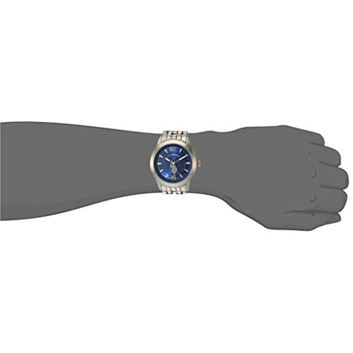 U.S. Polo Assn. Men's Analog Bracelet Watch - Blue Dial with Gold-Tone Bezel and Two-Tone Stainless Steel Band - Sleek, Durable, and Adjustable Fit for Wrists 5.5" to 8" by Accutime - Used - Very Good condition