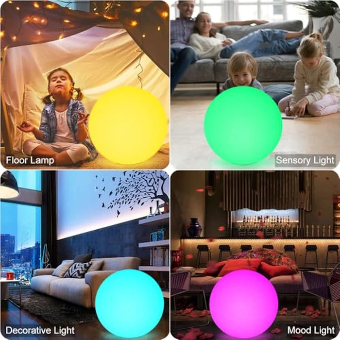 20-in LED Glowing Ball Light, Large Rechargeable LED Globe Orb Light w/Remote, Dimmable RGB Color Changing Globe Floor Lamp, Indoor/Outdoor Waterproof Mood Lamp for Home Garden Patio Lawn Party Decor by BALMOST - Image 2