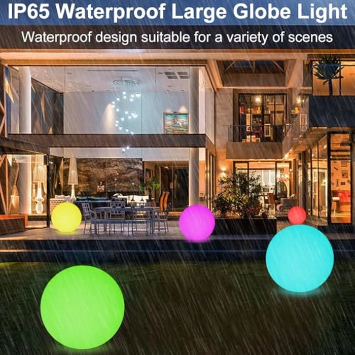 20-in LED Glowing Ball Light, Large Rechargeable LED Globe Orb Light w/Remote, Dimmable RGB Color Changing Globe Floor Lamp, Indoor/Outdoor Waterproof Mood Lamp for Home Garden Patio Lawn Party Decor by BALMOST - Image 6
