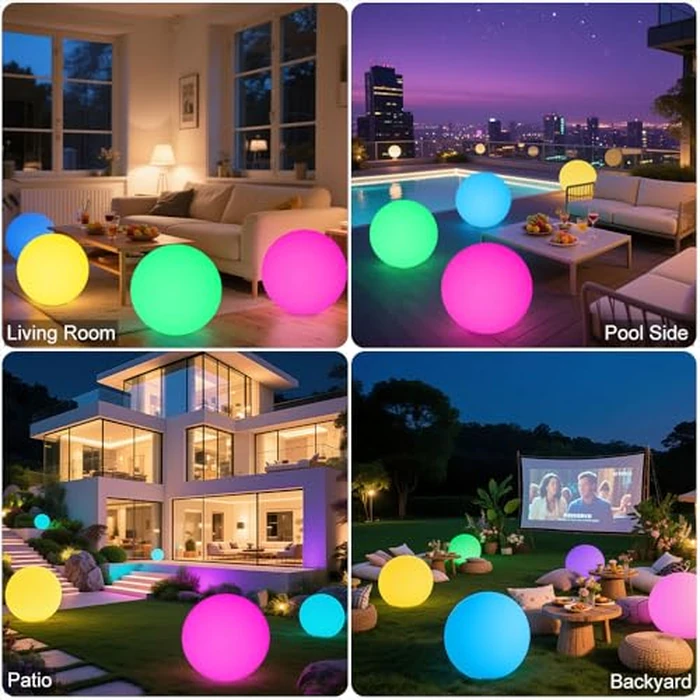 20-in LED Glowing Ball Light, Large Rechargeable LED Globe Orb Light w/Remote, Dimmable RGB Color Changing Globe Floor Lamp, Indoor/Outdoor Waterproof Mood Lamp for Home Garden Patio Lawn Party Decor by BALMOST - Image 7