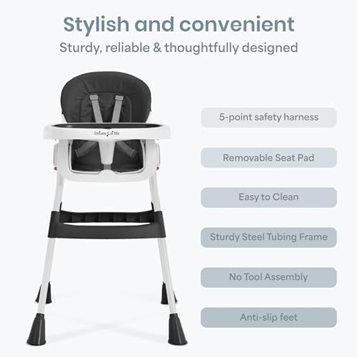 Dream On Me TableTalk 2-in-1 High Chair for Baby & Toddler - Convertible High Chair to Junior Chair, Removable Padded Seat, Dual Dishwasher-Safe Trays, Sturdy Steel Frame, Quick Folding Design - Black by Dream On Me - Image 4