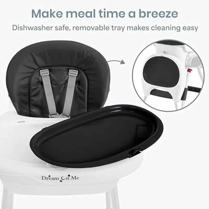 Dream On Me TableTalk 2-in-1 High Chair for Baby & Toddler - Convertible High Chair to Junior Chair, Removable Padded Seat, Dual Dishwasher-Safe Trays, Sturdy Steel Frame, Quick Folding Design - Black by Dream On Me - Image 5