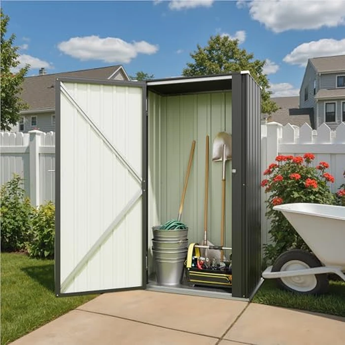 Patiowell 22 Cuft Outdoor Storage Cabinet, Metal Storage Shed with Lockable Door, Indoor Outdoor Vertical Waterproof Tool Shed Without Adjustable Shelves for Patio Garden Backyard, Black by Patiowell - Image 1
